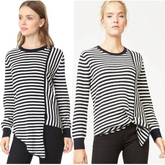 Club Monaco 100% Cashmere Striped Asymmetric Long Sleeve Sweater Sz Large 2147 - Picture 1 of 7